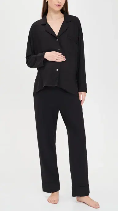 HATCH Ultra Soft Jersey Maternity Pajama Set Black | Thumbnail 2 HATCH Ultra Soft Jersey Maternity Pajama Set Black | Thumbnail 2