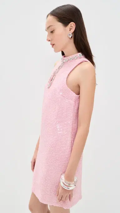 English Factory Rhinestone ini Tweed Dress Pink | Thumbnail 4 English Factory Rhinestone ini Tweed Dress Pink | Thumbnail 4
