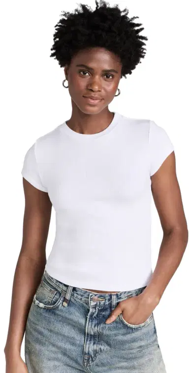 perfectwhitetee Jude Ribbed Baby Tee White | Thumbnail 1 perfectwhitetee Jude Ribbed Baby Tee White | Thumbnail 1