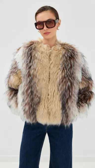 HALFBOY Faux Fur Bomber Camel/Black/Off White | Thumbnail 2 HALFBOY Faux Fur Bomber Camel/Black/Off White | Thumbnail 2
