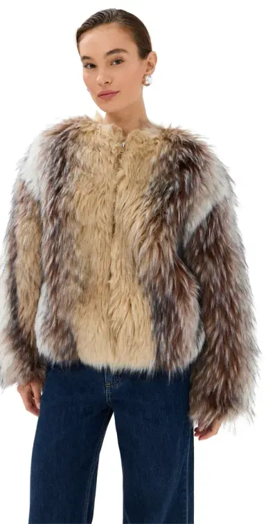 HALFBOY Faux Fur Bomber Camel/Black/Off White | Thumbnail 1 HALFBOY Faux Fur Bomber Camel/Black/Off White | Thumbnail 1