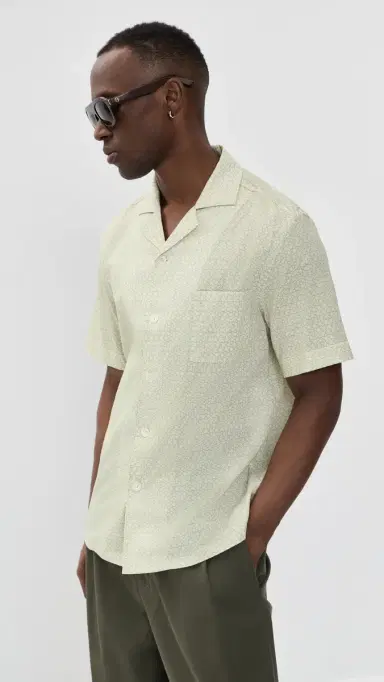 Fedeli Cotton tretch Camp Shirt Yellow Geo | Thumbnail 2 Fedeli Cotton tretch Camp Shirt Yellow Geo | Thumbnail 2