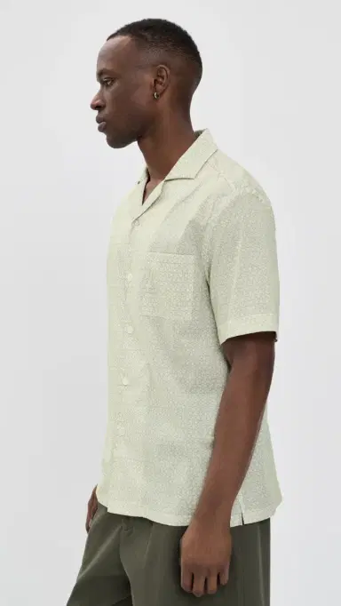 Fedeli Cotton tretch Camp Shirt Yellow Geo | Thumbnail 4 Fedeli Cotton tretch Camp Shirt Yellow Geo | Thumbnail 4