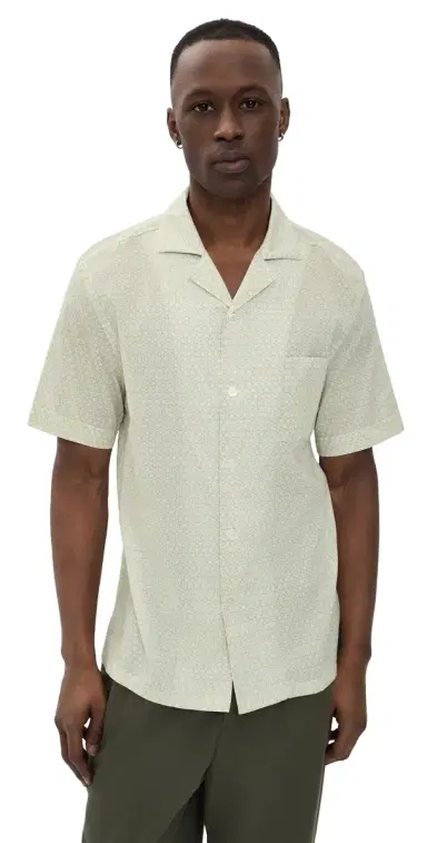 Fedeli Cotton tretch Camp Shirt Yellow Geo | Thumbnail 1 Fedeli Cotton tretch Camp Shirt Yellow Geo | Thumbnail 1