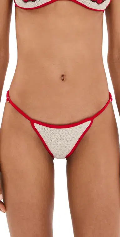 Leslie Amon Cynthia Crochet Bikini Bottoms Red White L | Thumbnail 1 Leslie Amon Cynthia Crochet Bikini Bottoms Red White L | Thumbnail 1