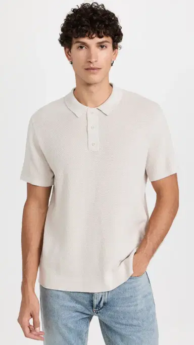 Onia Cotton Textured Knit Polo Stone L | Thumbnail 2 Onia Cotton Textured Knit Polo Stone L | Thumbnail 2