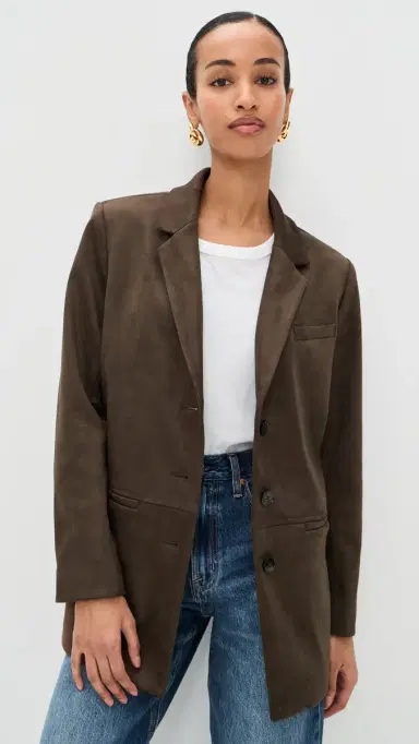 LE BOP Blair Faux uede Oversized Blazer Coffee | Thumbnail 2 LE BOP Blair Faux uede Oversized Blazer Coffee | Thumbnail 2