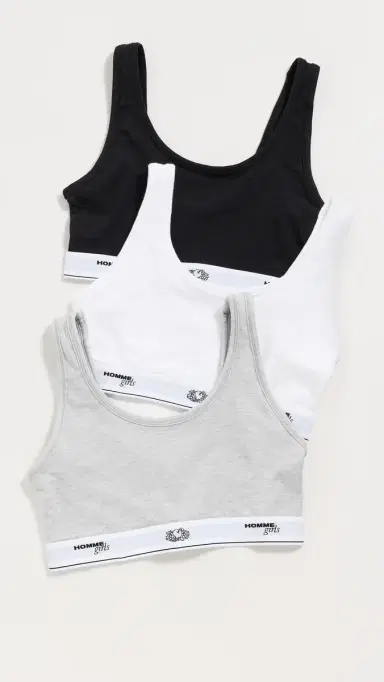 Hommegirls Homme Girls x Fruit of the Loom Classic Sports Bra 3 Pack Black/Heather Grey/White | Thumbnail 2 Hommegirls Homme Girls x Fruit of the Loom Classic Sports Bra 3 Pack Black/Heather Grey/White | Thumbnail 2
