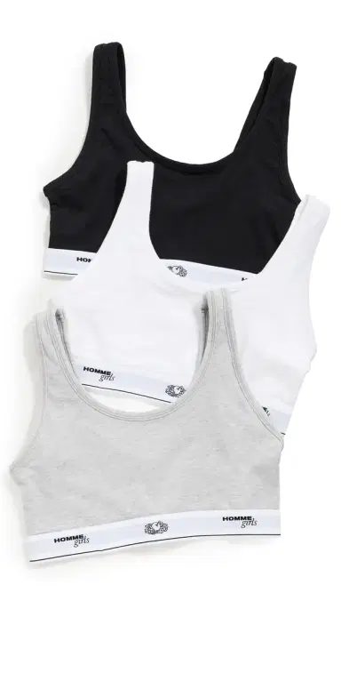 Hommegirls Homme Girls x Fruit of the Loom Classic Sports Bra 3 Pack Black/Heather Grey/White | Thumbnail 1 Hommegirls Homme Girls x Fruit of the Loom Classic Sports Bra 3 Pack Black/Heather Grey/White | Thumbnail 1