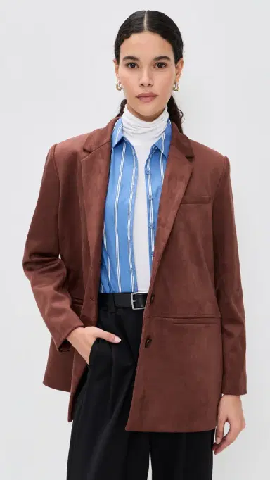 LE BOP Blair Faux Suede Oversized Blazer Cappuccino | Thumbnail 2 LE BOP Blair Faux Suede Oversized Blazer Cappuccino | Thumbnail 2