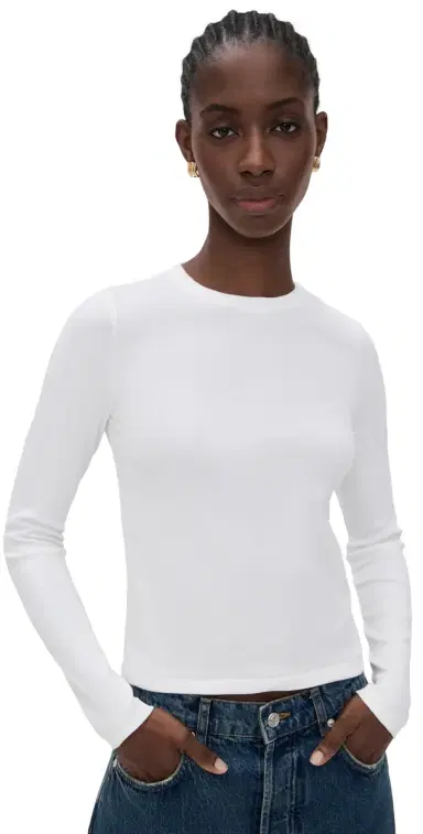 DL1961 ong Sleeve Shrunken Tee White (Knit) | Thumbnail 1 DL1961 ong Sleeve Shrunken Tee White (Knit) | Thumbnail 1