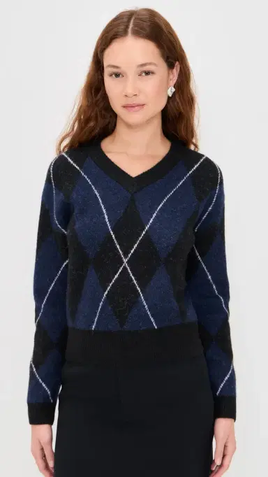 LE BOP Rae Arglye V Neck Sweater Navy Combo | Thumbnail 2 LE BOP Rae Arglye V Neck Sweater Navy Combo | Thumbnail 2