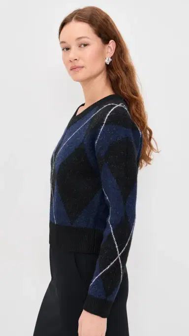 LE BOP Rae Arglye V Neck Sweater Navy Combo | Thumbnail 4 LE BOP Rae Arglye V Neck Sweater Navy Combo | Thumbnail 4