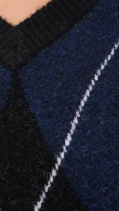 LE BOP Rae Arglye V Neck Sweater Navy Combo | Thumbnail 6 LE BOP Rae Arglye V Neck Sweater Navy Combo | Thumbnail 6