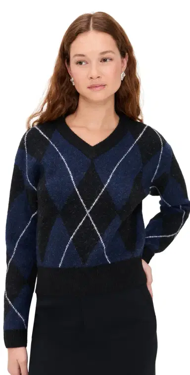 LE BOP Rae Arglye V Neck Sweater Navy Combo | Thumbnail 1 LE BOP Rae Arglye V Neck Sweater Navy Combo | Thumbnail 1