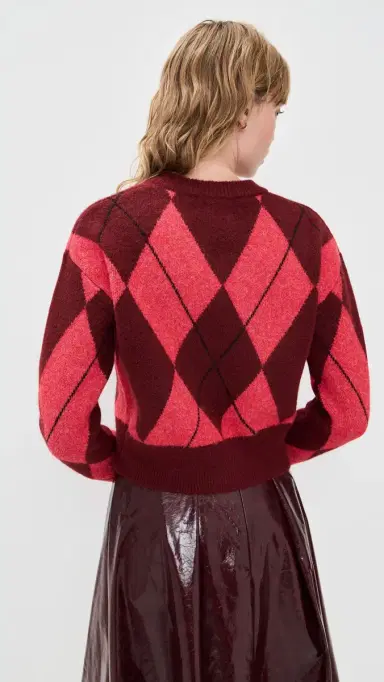 LE BOP Rae Arglye V Neck weater Burgundy Combo | Thumbnail 3 LE BOP Rae Arglye V Neck weater Burgundy Combo | Thumbnail 3