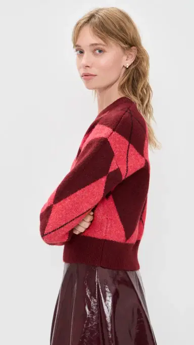 LE BOP Rae Arglye V Neck weater Burgundy Combo | Thumbnail 4 LE BOP Rae Arglye V Neck weater Burgundy Combo | Thumbnail 4