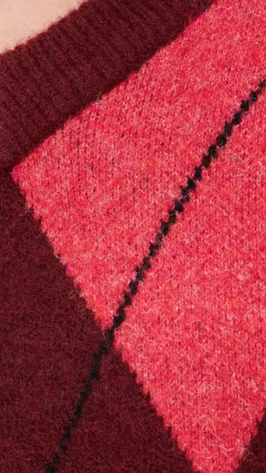 LE BOP Rae Arglye V Neck weater Burgundy Combo | Thumbnail 6 LE BOP Rae Arglye V Neck weater Burgundy Combo | Thumbnail 6