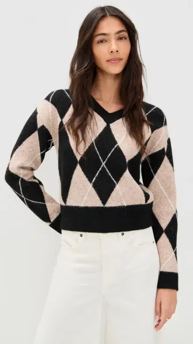 LE BOP Rae Arglye V Neck Sweater Oatmeal Combo | Thumbnail 2 LE BOP Rae Arglye V Neck Sweater Oatmeal Combo | Thumbnail 2