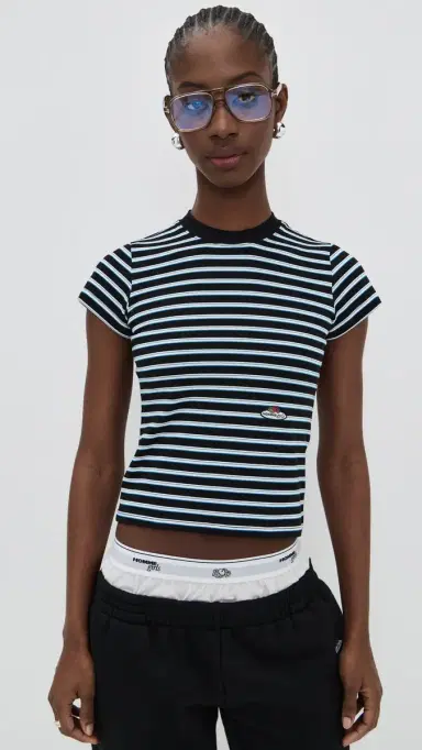 Hommegirls Homme Girls x Fruit of the Loom Striped Baby Tee Black Blue Stripe | Thumbnail 2 Hommegirls Homme Girls x Fruit of the Loom Striped Baby Tee Black Blue Stripe | Thumbnail 2