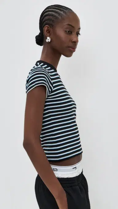 Hommegirls Homme Girls x Fruit of the Loom Striped Baby Tee Black Blue Stripe | Thumbnail 4 Hommegirls Homme Girls x Fruit of the Loom Striped Baby Tee Black Blue Stripe | Thumbnail 4