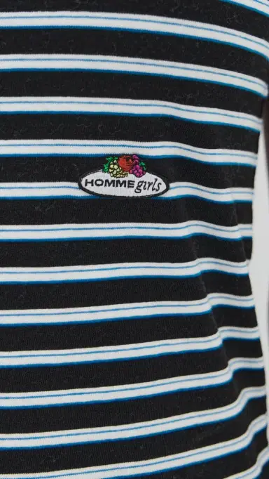 Hommegirls Homme Girls x Fruit of the Loom Striped Baby Tee Black Blue Stripe | Thumbnail 6 Hommegirls Homme Girls x Fruit of the Loom Striped Baby Tee Black Blue Stripe | Thumbnail 6