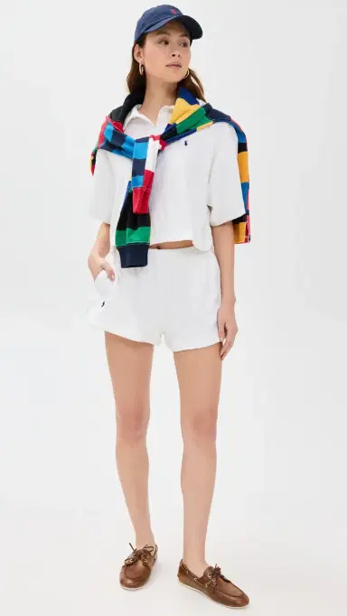 Polo Ralph Lauren Terry Collar Shirt & Shorts Set White | Thumbnail 2 Polo Ralph Lauren Terry Collar Shirt & Shorts Set White | Thumbnail 2