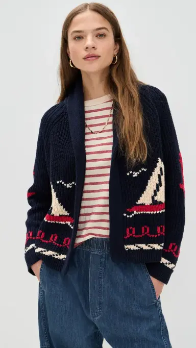 THE GREAT. The Sailboat Lodge Cardigan Dark Navy | Thumbnail 2 THE GREAT. The Sailboat Lodge Cardigan Dark Navy | Thumbnail 2