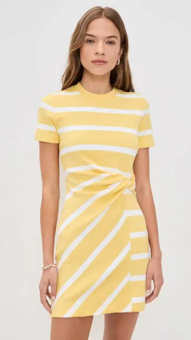Tanya Taylor Short Short Sleeve Cody Dress emon Meringue/White Wide Stripe | Thumbnail 2 Tanya Taylor Short Short Sleeve Cody Dress emon Meringue/White Wide Stripe | Thumbnail 2