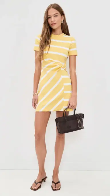Tanya Taylor Short Short Sleeve Cody Dress emon Meringue/White Wide Stripe | Thumbnail 5 Tanya Taylor Short Short Sleeve Cody Dress emon Meringue/White Wide Stripe | Thumbnail 5
