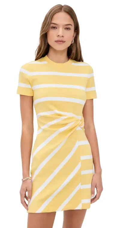 Tanya Taylor Short Short Sleeve Cody Dress emon Meringue/White Wide Stripe | Thumbnail 1 Tanya Taylor Short Short Sleeve Cody Dress emon Meringue/White Wide Stripe | Thumbnail 1