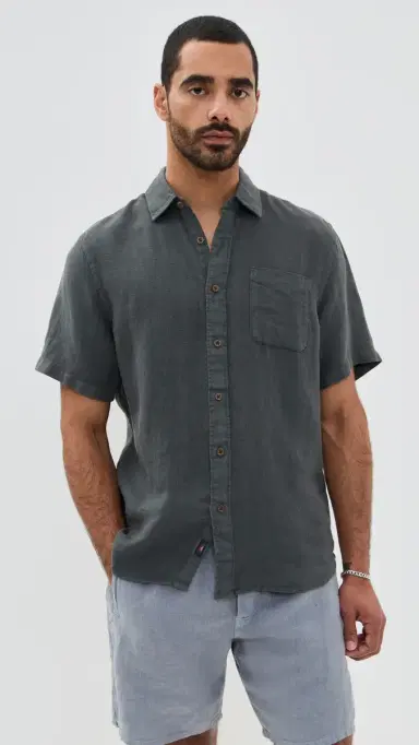 Faherty Palma Basketweave Linen Shirt Washed Black | Thumbnail 2 Faherty Palma Basketweave Linen Shirt Washed Black | Thumbnail 2