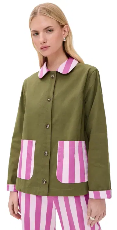 Lisa Says Gah Dalston Jacket Green/Rose tripe | Thumbnail 1 Lisa Says Gah Dalston Jacket Green/Rose tripe | Thumbnail 1