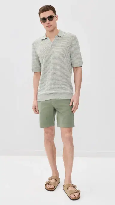 Faherty Short Sleeve Linen Sweater Polo Beach Tree tripe | Thumbnail 5 Faherty Short Sleeve Linen Sweater Polo Beach Tree tripe | Thumbnail 5