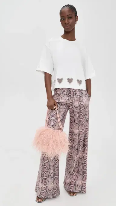 ALICE + OLIVIA Oversized Cropped Crystal Heart Tee Off White | Thumbnail 5 ALICE + OLIVIA Oversized Cropped Crystal Heart Tee Off White | Thumbnail 5