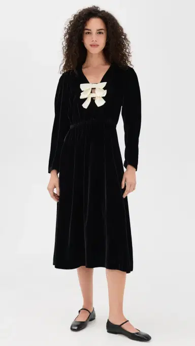Sea eraphine Velvet Long leeve Midi Dress Black | Thumbnail 2 Sea eraphine Velvet Long leeve Midi Dress Black | Thumbnail 2