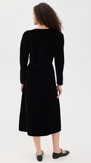 Sea eraphine Velvet Long leeve Midi Dress Black | Thumbnail 3 Sea eraphine Velvet Long leeve Midi Dress Black | Thumbnail 3