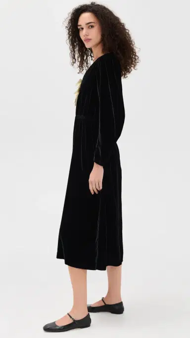 Sea eraphine Velvet Long leeve Midi Dress Black | Thumbnail 4 Sea eraphine Velvet Long leeve Midi Dress Black | Thumbnail 4
