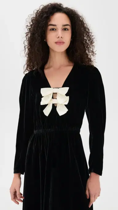 Sea eraphine Velvet Long leeve Midi Dress Black | Thumbnail 5 Sea eraphine Velvet Long leeve Midi Dress Black | Thumbnail 5