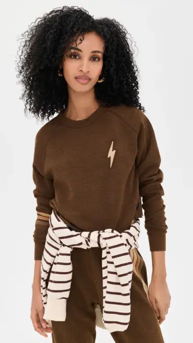 Aviator Nation Bolt Rugby titch Cropped Crew Sweatshirt Chocolate/Espresso | Thumbnail 2 Aviator Nation Bolt Rugby titch Cropped Crew Sweatshirt Chocolate/Espresso | Thumbnail 2