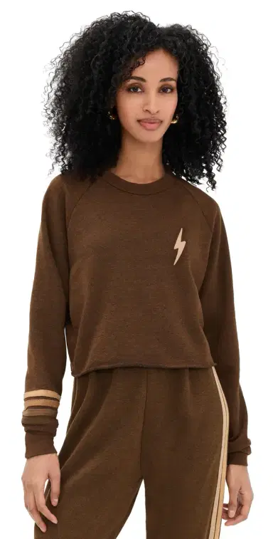Aviator Nation Bolt Rugby titch Cropped Crew Sweatshirt Chocolate/Espresso | Thumbnail 1 Aviator Nation Bolt Rugby titch Cropped Crew Sweatshirt Chocolate/Espresso | Thumbnail 1