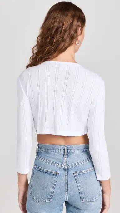 COUCOU The Cropped Cardi: Pointelle White | Thumbnail 3 COUCOU The Cropped Cardi: Pointelle White | Thumbnail 3