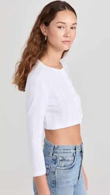 COUCOU The Cropped Cardi: Pointelle White | Thumbnail 4 COUCOU The Cropped Cardi: Pointelle White | Thumbnail 4