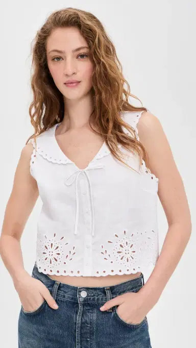 Le Jean Embroidered Eyelet Sailor Top White | Thumbnail 2 Le Jean Embroidered Eyelet Sailor Top White | Thumbnail 2