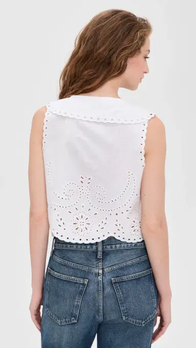 Le Jean Embroidered Eyelet Sailor Top White | Thumbnail 3 Le Jean Embroidered Eyelet Sailor Top White | Thumbnail 3