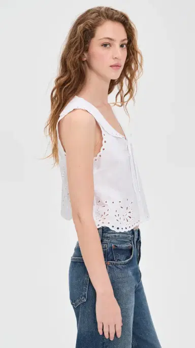Le Jean Embroidered Eyelet Sailor Top White | Thumbnail 4 Le Jean Embroidered Eyelet Sailor Top White | Thumbnail 4