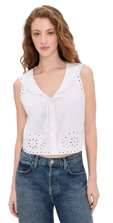 Le Jean Embroidered Eyelet Sailor Top White | Thumbnail 1 Le Jean Embroidered Eyelet Sailor Top White | Thumbnail 1
