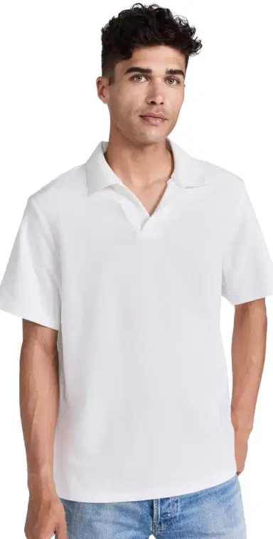 FRAME Short Sleeve Jacquard Polo Off White | Thumbnail 1 FRAME Short Sleeve Jacquard Polo Off White | Thumbnail 1