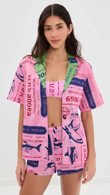 Staud Kei Shirt Parcel Print Pink M | Thumbnail 2 Staud Kei Shirt Parcel Print Pink M | Thumbnail 2
