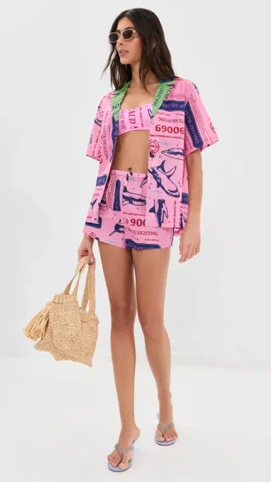 Staud Kei Shirt Parcel Print Pink M | Thumbnail 5 Staud Kei Shirt Parcel Print Pink M | Thumbnail 5